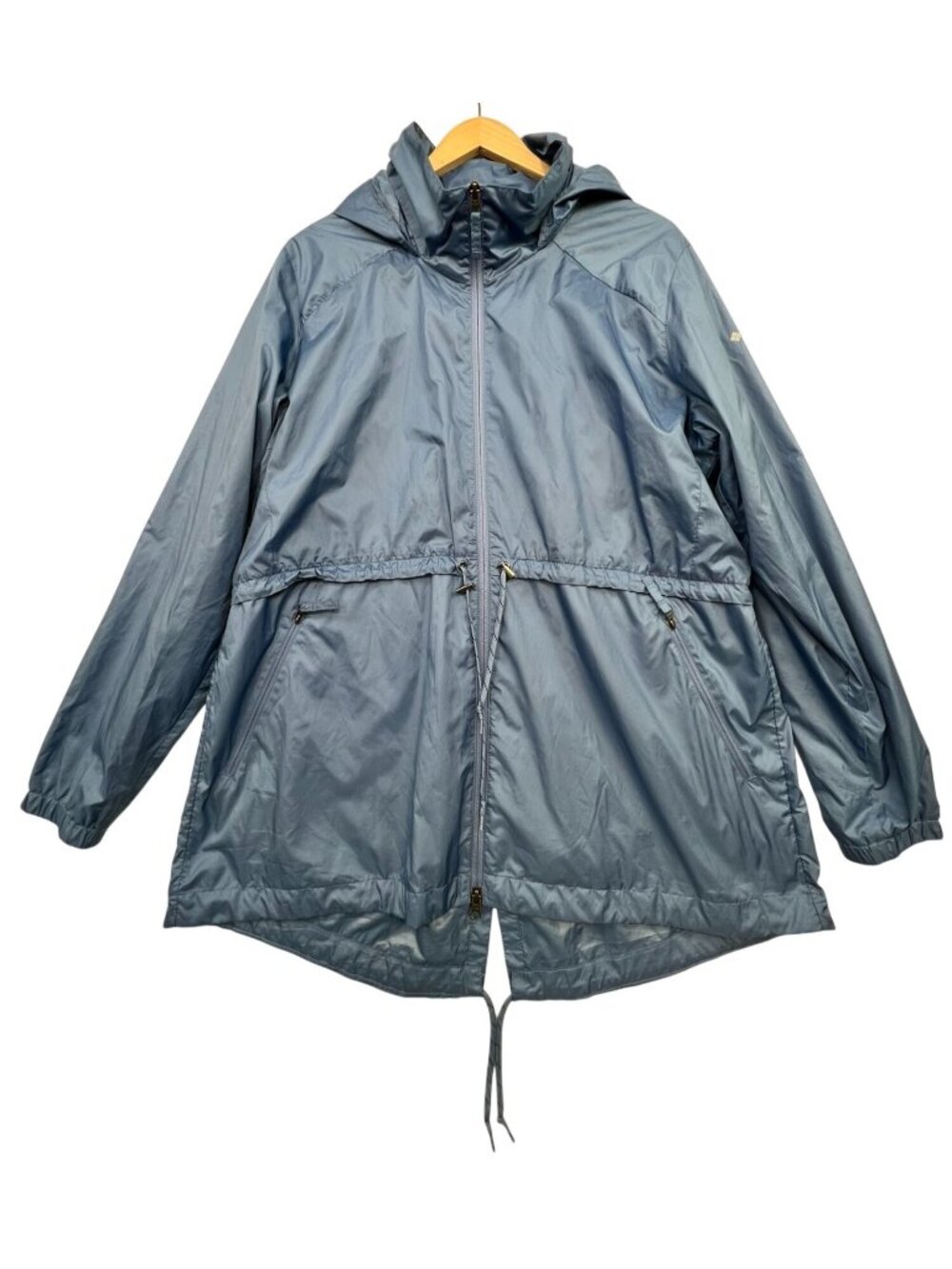 Columbia Womens Hooded Long Windbreaker Jacket Blue Outdoors Hiking Full Zip